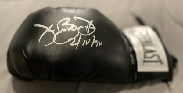 James "Buster" Douglas Autographed Boxing Glove Black 2-10-90 Inscription (JSA)
