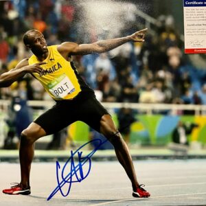 Usain Bolt  Famous Pose Red and Black Cleats 11x14 (PSA DNA)